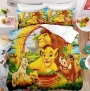 v1489 Bed Sheets The Lion King bedding set,bed cover anime,with pillow cover, for children adults,for single bed Double bed 3-Piece Bedding Set (1 Duv