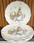 Set~4 Beatrix Potter ZB Peter Rabbit Easter Bunny 11" scallop Dinner Plates NEW