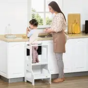 2in1 Kids Kitchen Step Stool Table Chair Set w/ Chalkboard, White