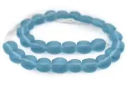 Light Blue Flat Circular Java Recycled Glass Beads 15mm Indonesia Sea Glass