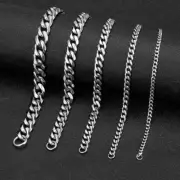 3-11mm Rock Stainless Steel Cuban Link Bracelet - Silver Curb Chain Gift for Men