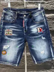 Dsquared2 summer denim shorts for men with ripped patches embroidered graffiti