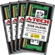 A-Tech 32GB 4x 8GB 2Rx8 PC4-17000 DDR4 2133 MHz ECC SODIMM NAS Memory RAM Kit