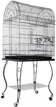 Large Stand-Alone Bird Cage on Wheels - Elegant Dome Top, Lacework Style Fini...