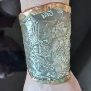 Reynolds Cherub Cuff Bracelet Antique Sterling Silver Verdigris Copper Huge 925