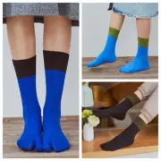 3 Pairs Lady Cotton Tabi Socks Two Toes Calf-Length Bicolor Japanese Cosplay