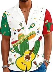 [YZMI] Cinco De Mayo Shirts for Men Short Sleeve Button Down 5 De Mayo Bowling Shirt Funny Sombrero Cacti Tacos Graphic Tops