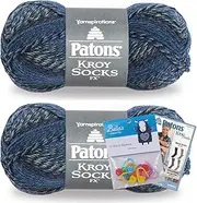 Patons Kroy Socks FX Yarn 2-Pack Bundle with Bella's Crafts Stitch Markers (Cadet Colors)