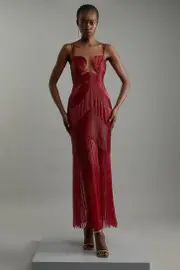 Petite Premium Embellished Draped Beaded Strappy Midi