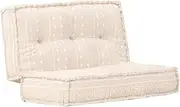 Beige Cotton Fabric Pouffe - 100x100x20 cm Outdoor Cushions, Patio Furniture Seat, Sofa Pillow & Comfortable Chair Cushion