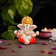 Tied Ribbons Ganesh Idol | Ganesh Statue Sculpture for Car Dashboard, Home, Temple Décor | Indian God | 2.3 Inch, Resin | Car Dashboard Accessories | Ganesh Decorations for Home