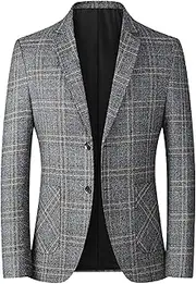 [Aosufei] Men's Stylish Casual Sport Suit Jacket Comfort One Button Prom Blazer Suits Business Formal Tuxedo Jacket, Grey Blue5, Medium