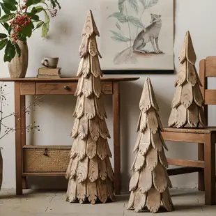 簡約復古實木聖誕樹擺件 客廳民宿落地裝飾擺設 (4.4折)