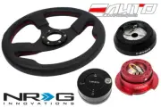 NRG 320mm Race Leather Steering Wheel Red St 160H Hub Gen2.5 Red Release Lock LB (for: Mazda)