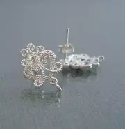 2-Silver Victorian Style Stud Earrings CZ Cubic Zirconia Filigree Post Earrings.