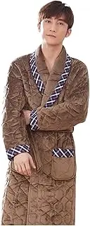[XFYJR] Plus Size XXXL Kimono Stitching Plaid Bathrobes Male Thick 3 Layers Winter Quilted Bathrobe Thick Flannel Robe Pijamas (Color : A, Size : XX-Large)