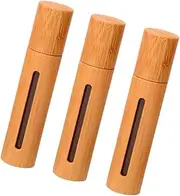 HAKIDZEL 3 Pcs Bamboo Roller Bottles Refillable Essential Oil Containers with Transparent Window and Stainless Steel Roller Ball for Aromatherapy and Perfume Wood Color