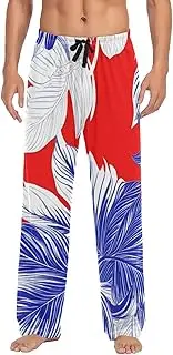 [PDZRMY] Leaf Red Blue Pajama Pants for Men Men's Separate Bottoms, Lounge Pants with Pockets S