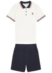 Moncler Kids Cotton Polo Shirt and Shorts set (4-6 Years) - White - 8A (8 Years) 8A (8 years)