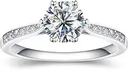 [Lian] Moissanite Engagement Rings for Women 1.0CT D Color Round Solitaire Lab Diamond Ring S925 Sterling Silver Plated with White Gold Promise Rings