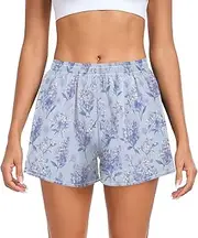 [FRODOTGV] Lilac Flowers Light Purple Women Athletic Shorts with Pockets Exercise Shorts for Golf Swim Bike Yoga Jog S