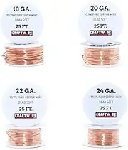 Solid Bare Copper Wire Round, Bright, Dead Soft, 25 Feet 18, 20, 22, 24 Gauge