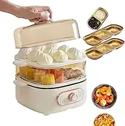 2-in-1 Electric Rice Cookers Hotpot, 10.5l Electric Steamer, with 3 Spice Plates, Double Layer Hot Food Warming Plate with Rotary Switch - One-Key Steaming, 2.5L Bottom Pot + 4l Steam Tray