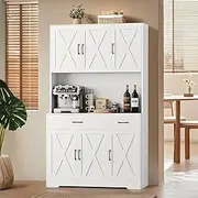 [Luxsuite] Pantry Cabinet Farmhouse Kitchen Hutch Cupboard Buffet Stroage with Shelves & Drawer for Kitchen Bathroom Living Room White