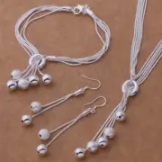 Multilayer Silver Color Jewelry Necklace - Drop Round Charms Bangle Earring 1set