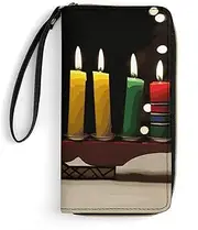 [BFGWK] Large Wallet Novelty Kwanzaa Candles Printing Long Wallet With Zipper Leather Wallet Suitable For Both Men And Women, style, 19.7x10.5cm