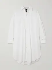 [AZ FACTORY] AZ FACTORY - + Lutz Huelle Greta Crystal-embellished Pleated Cotton-poplin Mini Shirt Dress - White - large large White