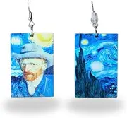 [ellifam] Painting earrings | Van Gogh Claude Monet art accessories, Starry Night Sunflowers Water Lilies wooden drop earrings, unique artists accessories, artistic statement modern gift