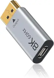 Duttek 8K USB C to Displayport 1.4 Adapter 1 Pack, (Uni-Directional) USB Type C Female to DP Male Adapter Compatible with iPhone 16 Pro Max, Galaxy S24, MacBook Pro/Air, iPad, XPS Grey