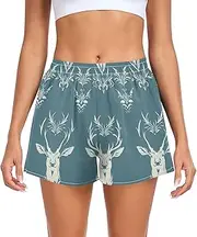 [FRODOTGV] Chic Elk Face Athletic Shorts for Women Elastic Waisted Work Out Shorts for Golf Swim Bike Yoga Jog S