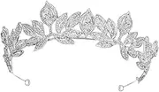 [Minkissy] Crown of Leaves Bridal Hair Princess Crown Decorative Hair Ties Rhinestone Headwear Bride Crown Princess Headband Elegant Tiaras Bridal Headdress Rhinestone Headdress Alloy Silver