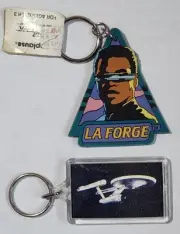 Star trek 1991 NCC-1701 ENTERPRISE Key Chain & 1994 LaForge Applause Keychain
