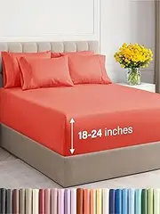 Extra Deep King Sheet Set - 6 Piece Breathable & Cooling Sheets - Hotel Luxury Bedding Set w/18-24 Inch Extra Deep Pockets - Easy & Secure Fit - Super Soft, Wrinkle Free and Comfy - Coral, King Size