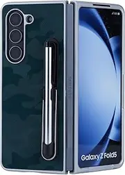 Faux Leather Strap Touch Pen Folding Fashion Protection Phone Case for Samsung Galaxy Z Fold5,PC+ TPU Material,Green