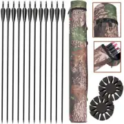 12pcs Fiberglass Carbon Arrows Set Broadheads Hunting Recurve Bow Quiver Target