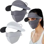 [Geyoga] 2 Pcs Full Face Sun Protection Face Cover Hat 2-in-1 Mask Hat Breathable Full Head Mask Cap Sun Protection Waterproof for Women Summer Cycling Outdoor Wear, Mocha Gray, Elegant Gray, One Size