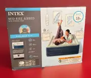 INTEX Air Mattress Off-White/Blue QUEEN Elevated 18" Rest Internal Pump