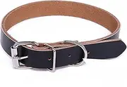Quality Leather Dog Collar, Classic Soft Padded Stylish Breathable Pet Collar for Small Medium Large Dogs, Cat, and Puppy (Black) (M)
