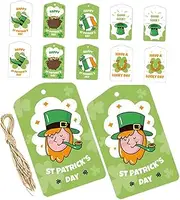 GRADENEVE 12pcs Tag Hanger Green Hang Tags St Patricks Party Favors St Patricks Day Boxes Irish Party Supplies Shamrock Hat Keychain Paper