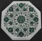 Malachite Inlay Side Table / Marble Coffee Table Top / Pietra Dura Art Table Top