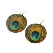 Woven Peacock Feather Drop Earrings