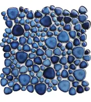 Porcelain Pebble Tile 5 Sheets for Shower Floor, Glazed Blue Pebble Mosaic Tile
