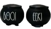 Rae Dunn Halloween "EEK" "BOO" Salt & Pepper Cauldron Shakers NEW!