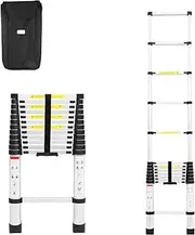 3.8M Telescopic Ladder with Storage Bag Aluminium Step Ladder Portable Extension Steps, Multi-Purpose Ladder 150KG Max Capacity