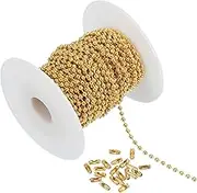 uxcell 32.81 Feet Stainless Steel Ball Chain, Dog Tag Chain Bulk Beaded Necklace Chains with 20 Pcs Connectors for Jewelry Making DIY Craft Hanging Decoration, Gold