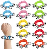 Belle Vous Bell Band Set for Arms & Feet in 6 Colours (12 Pieces) - Colourful Foot Clamps Bells Bracelet Music Instrument Bell Band Metal Bell - Percussion Toy for Rhythmics, Children, School